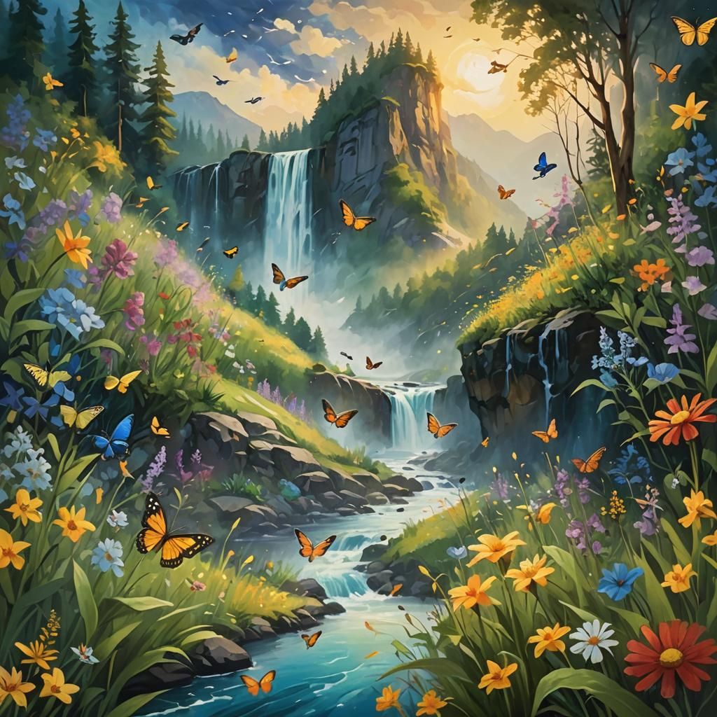 Dreamy Landscape of Whispers: A Magical Realm of Wildflowers...