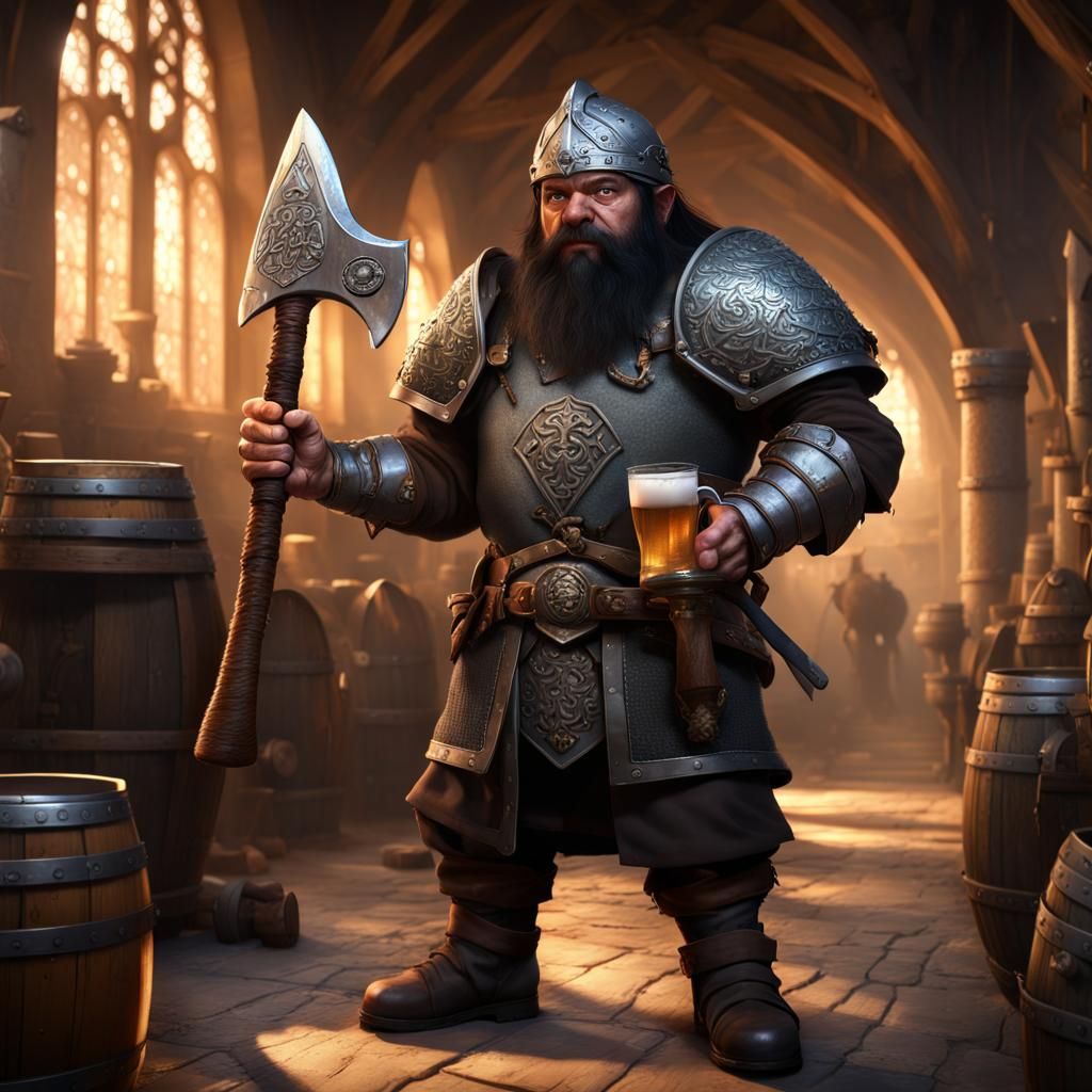 Fantasy Dwarf in Mead Hall: Detailed Matte Painting