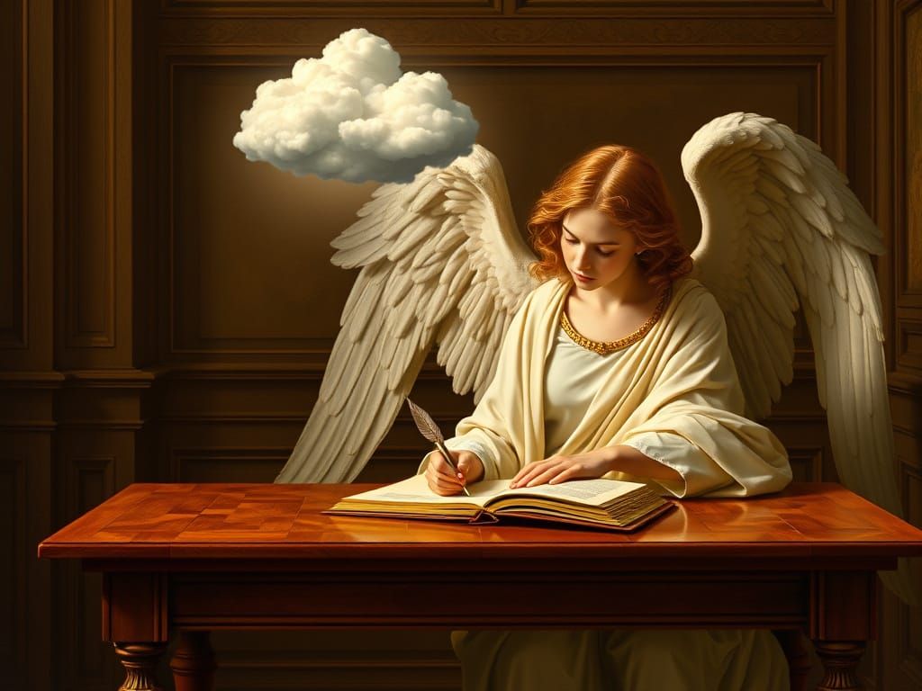 Renaissance Angel Writing with Divine Guidance