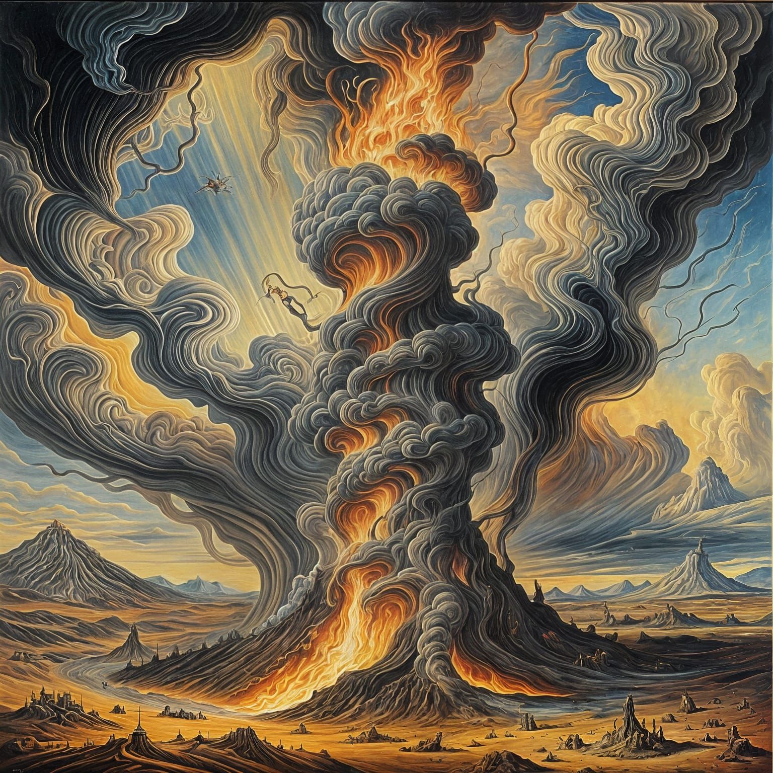 Surreal Fire Tornado Inspired by Salvador Dali
