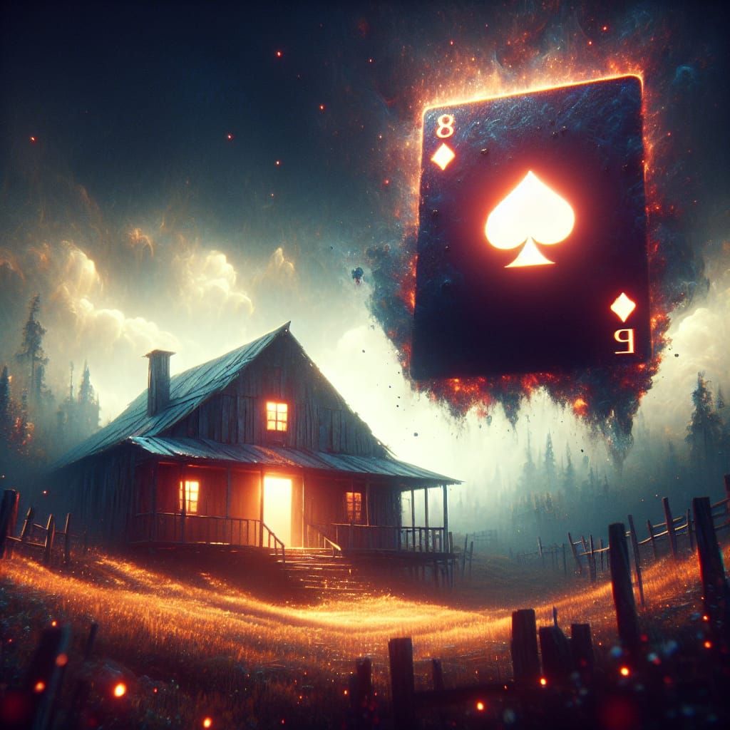 Fantasy Card Silhouette in Rustic Cabin Setting