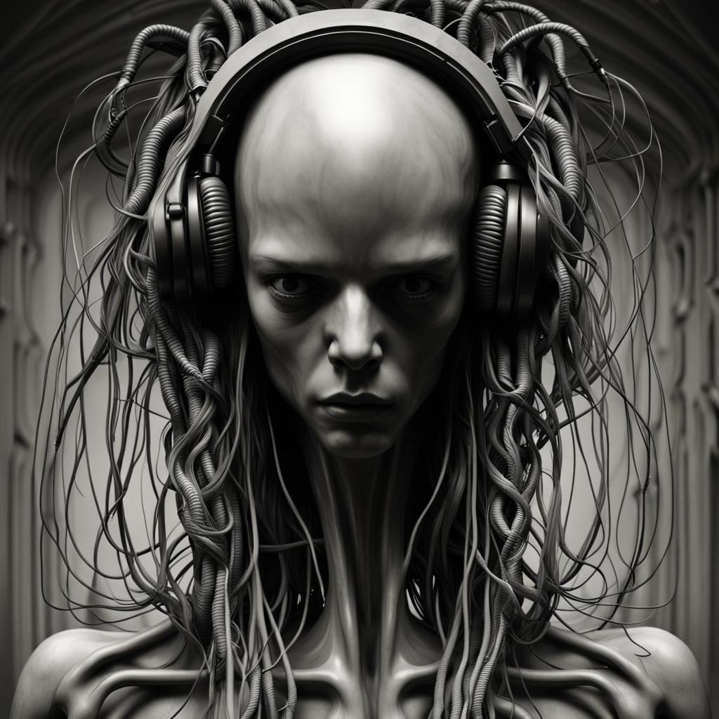 Dark, Chaotic Destruction in H.R. Giger Style