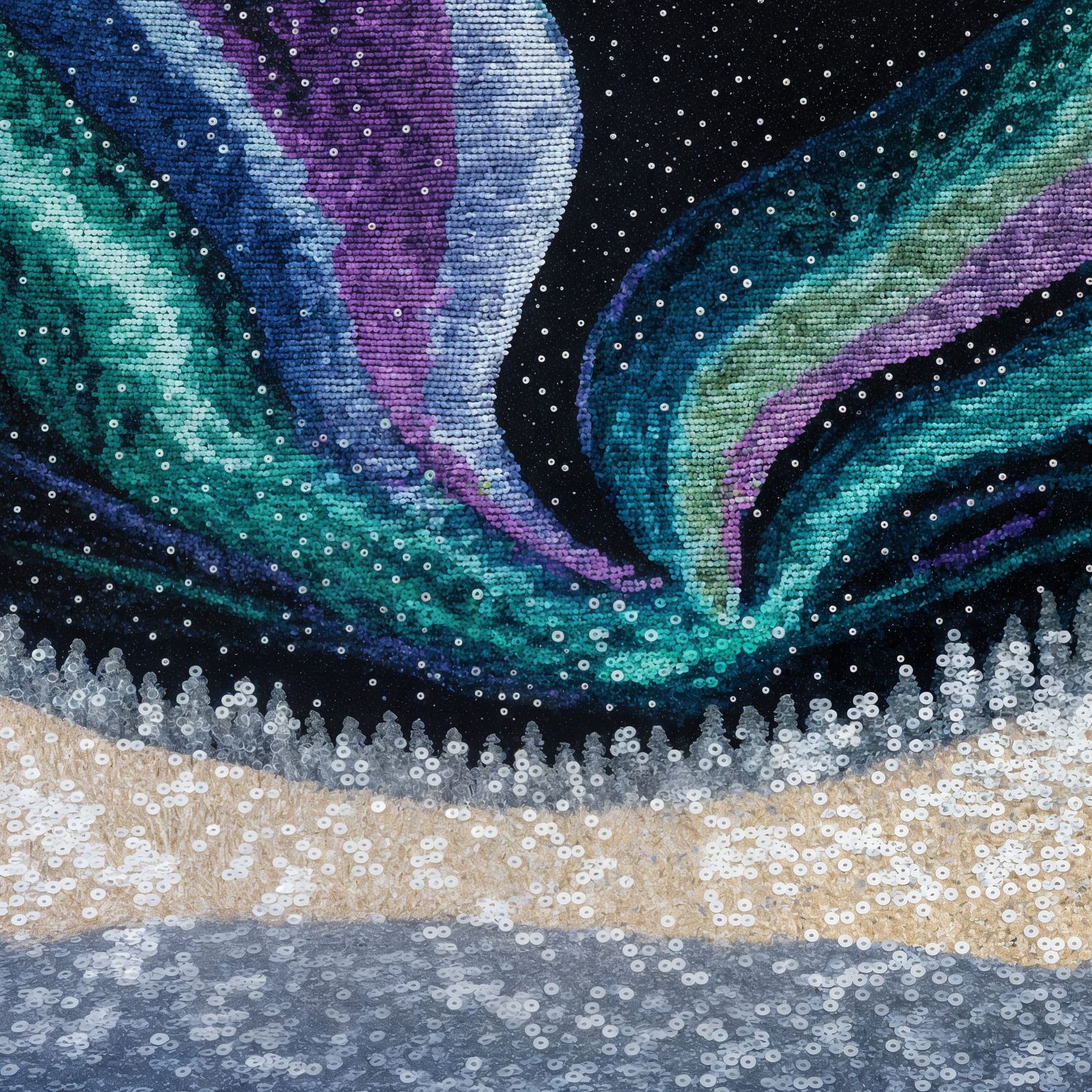 Sequin Night Sky with Swirling Northern Lights
