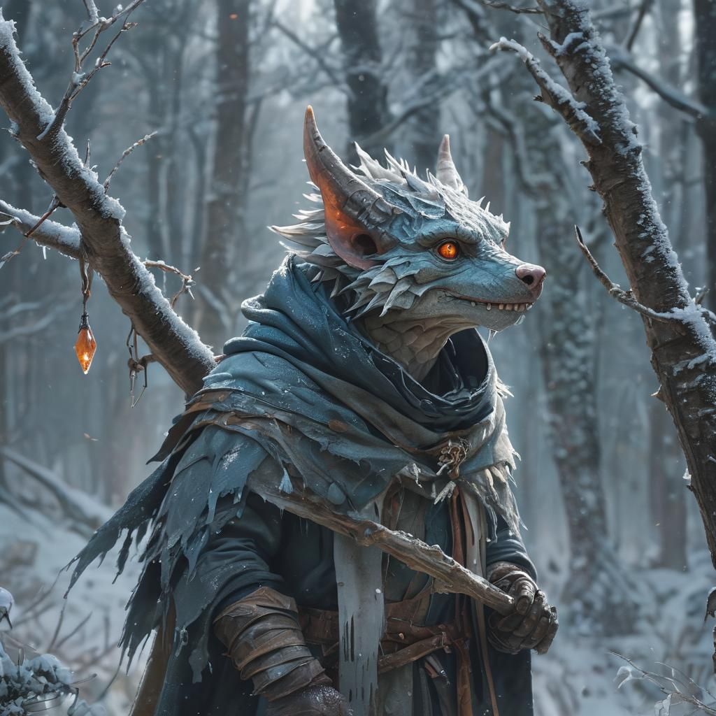Kobold in Winter Forest: Fantasy Concept Art