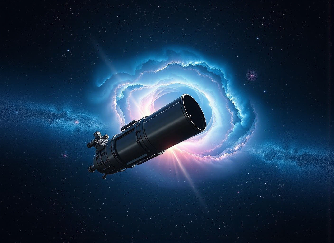 Hubble Telescope in Cosmic Vista as Hyperrealistic Rendering