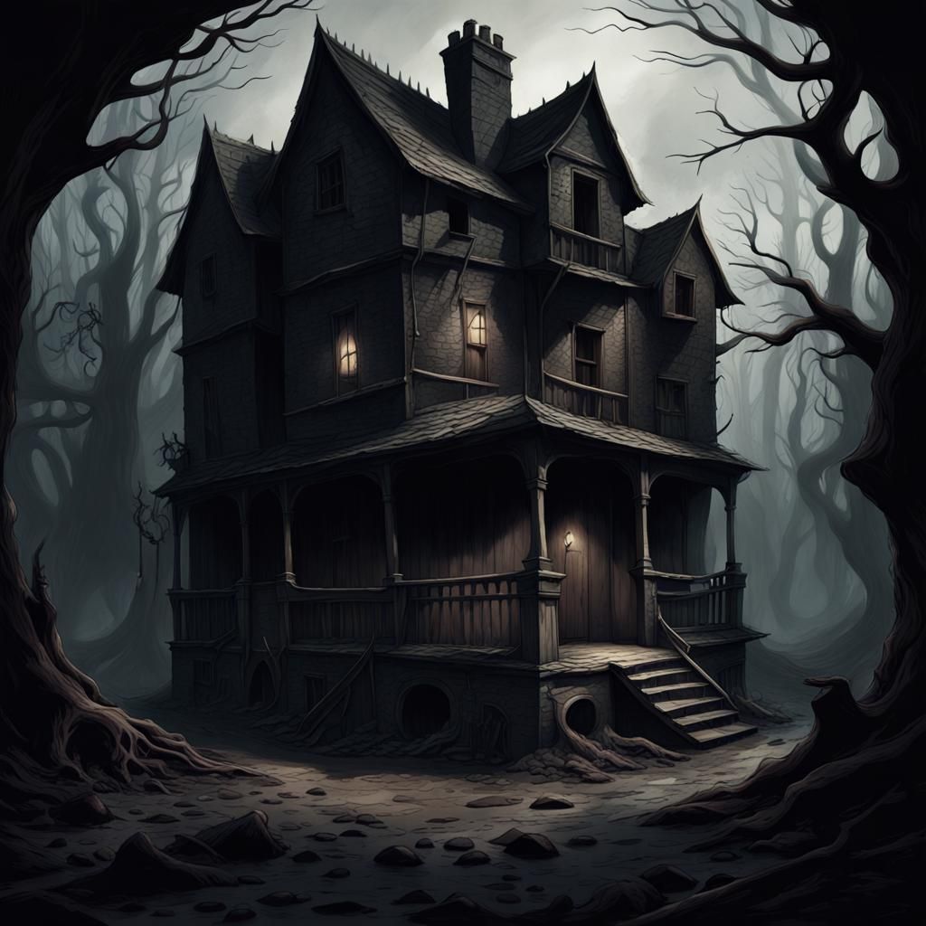 A hauntingly illustrations showcasing eerie and desolate spaces