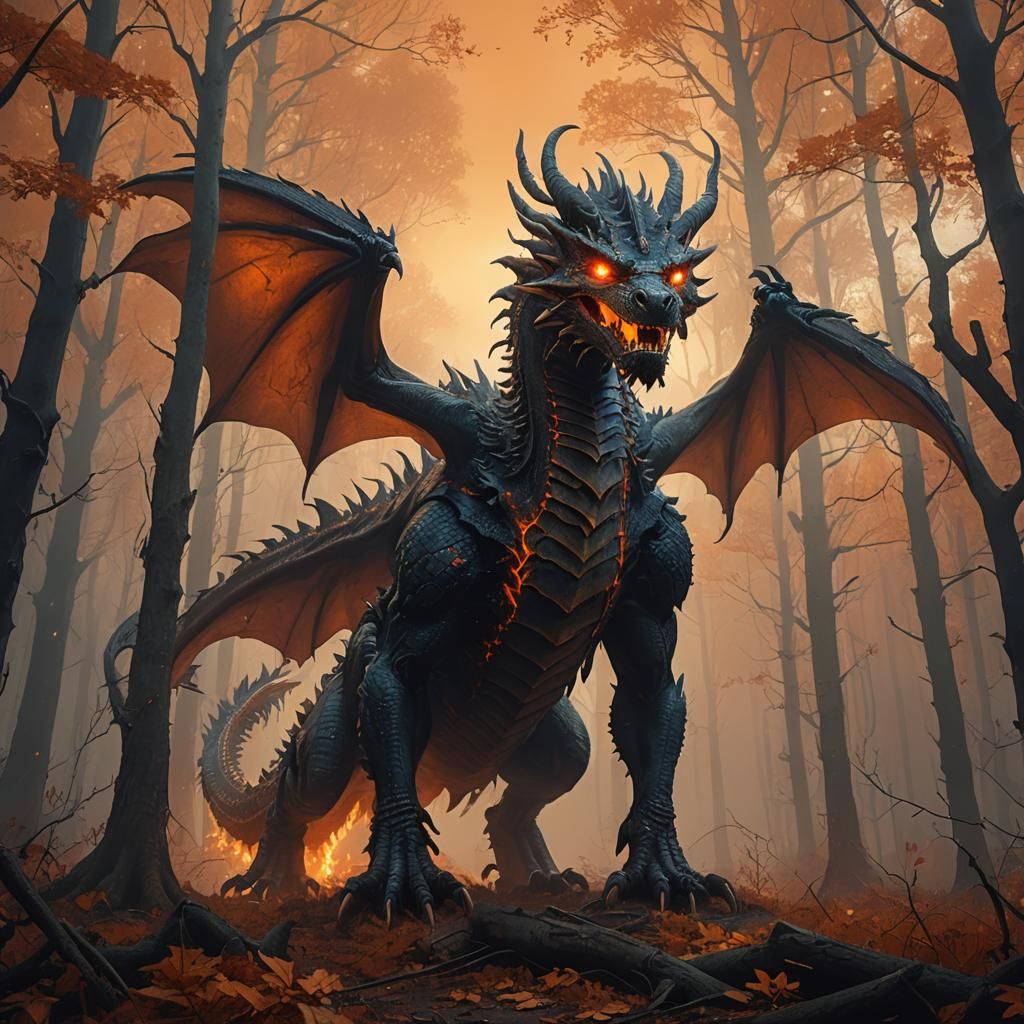 Halloween Dragon Emerges from Eerie Forest