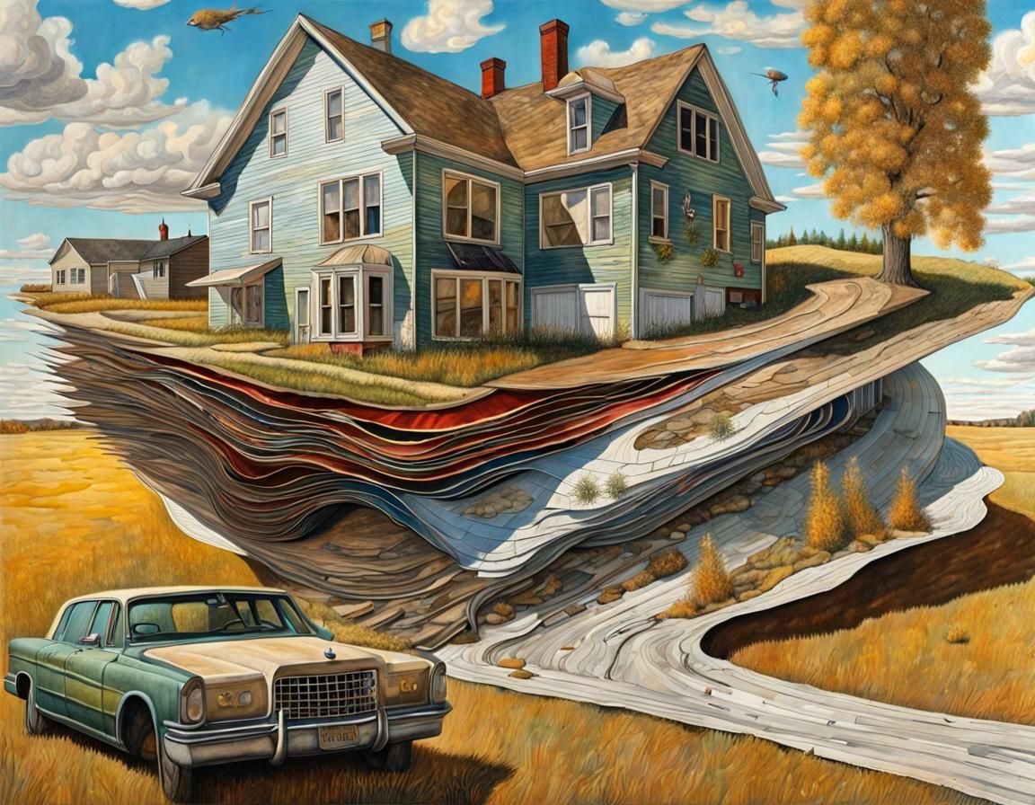 Surreal House Collage in Kurelek Style