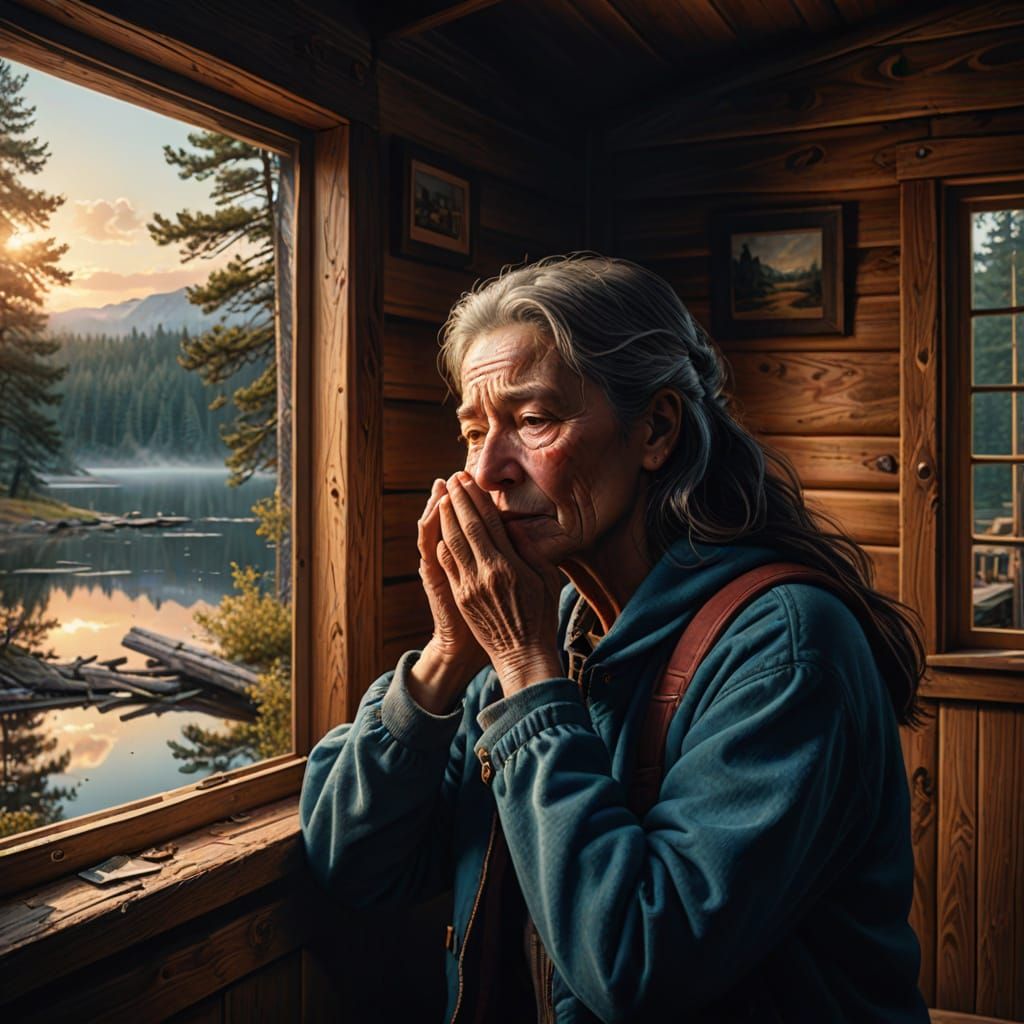Mother and Daughter in Cabin at Dawn