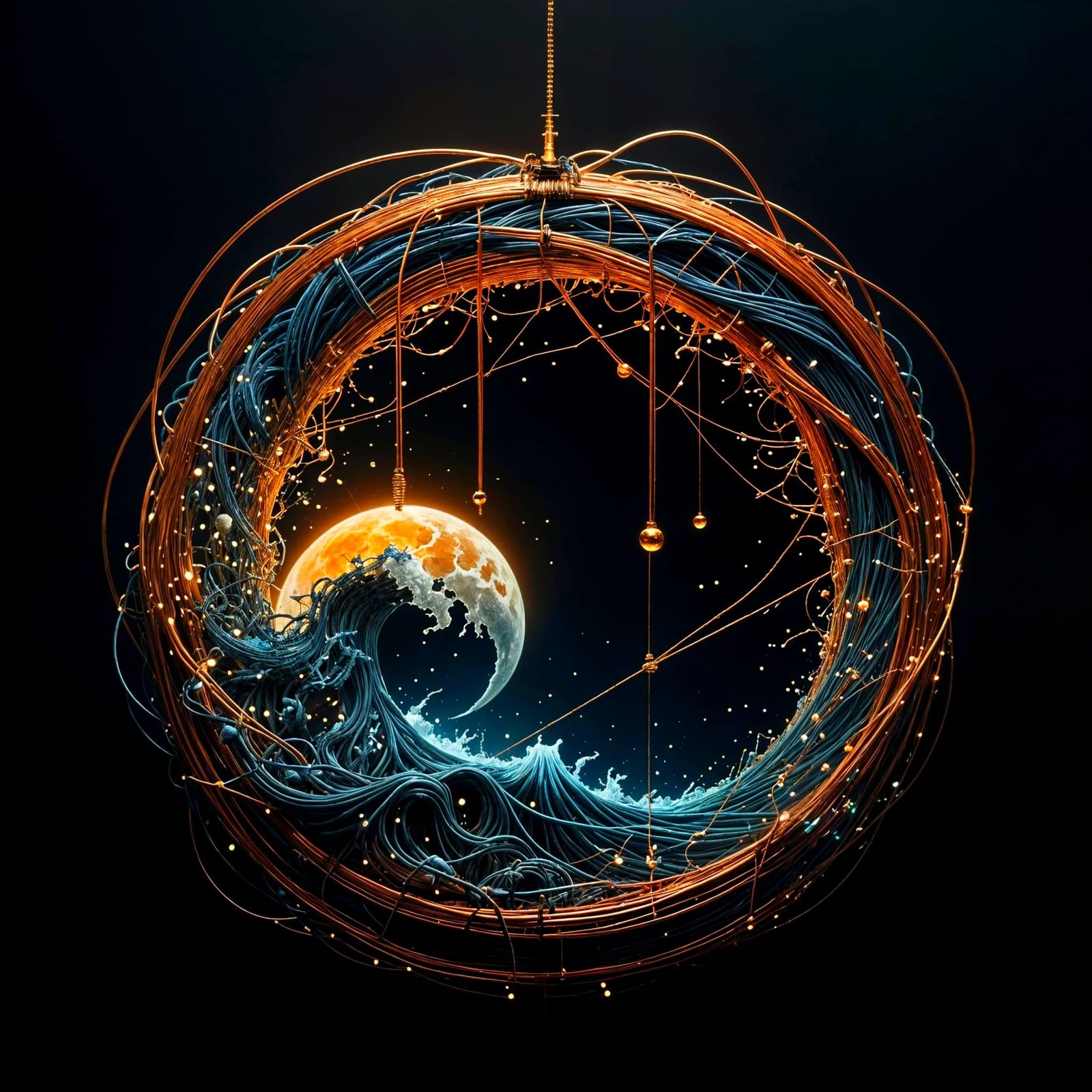 Intricate Wired Earth in Sumi-e Japanese Ink Painting Style