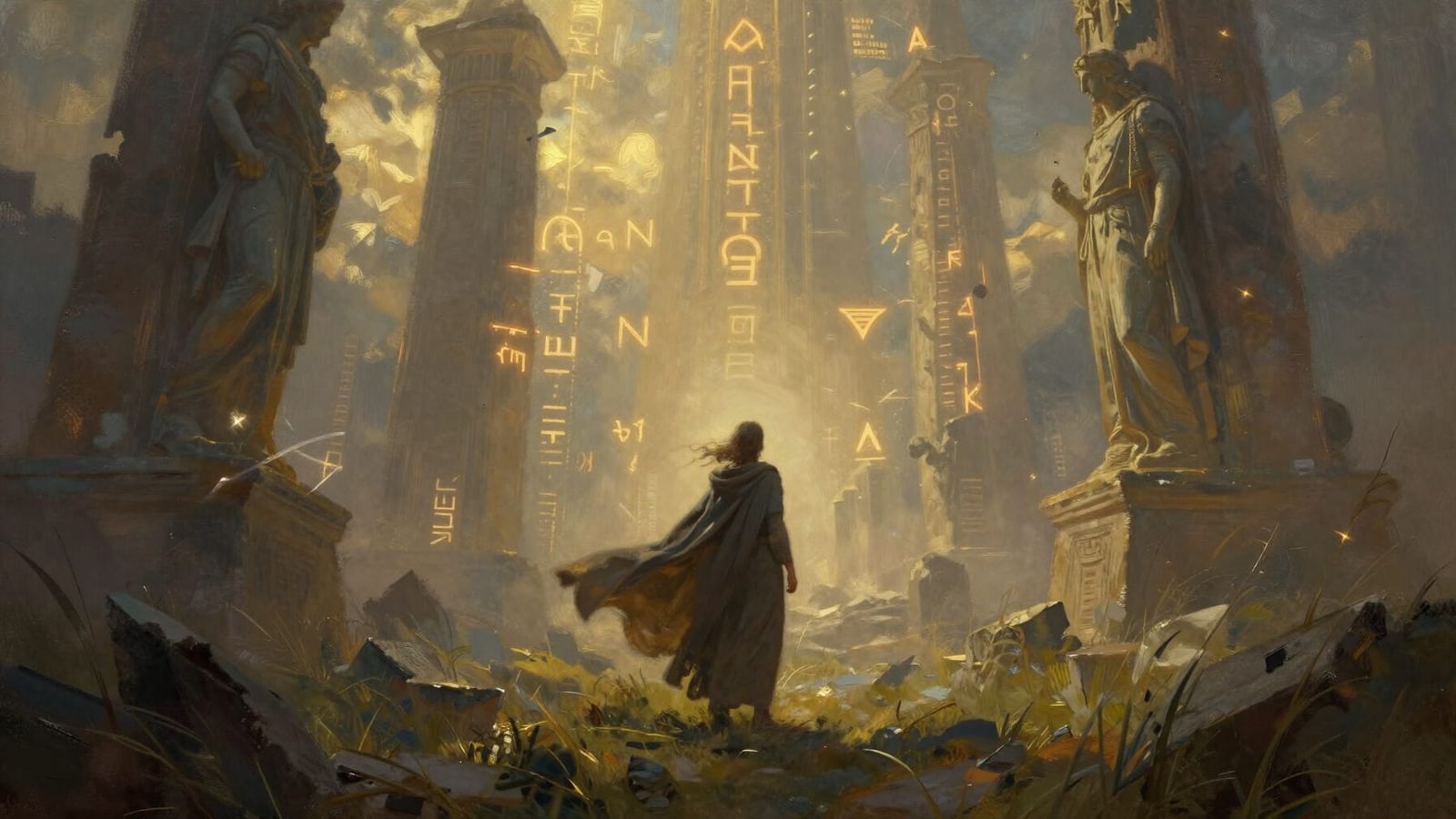 Ancient Ruins Landscape With Magical Runes