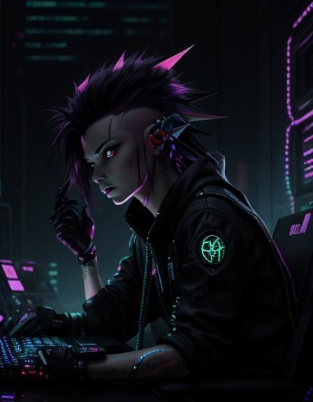 Cyberpunk Elf with Pink Mohawk in Futuristic Setting