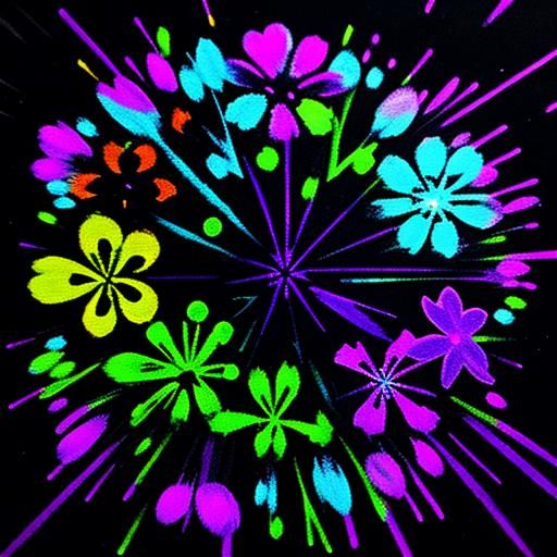 Neon UV Blacklight Paint Splatter Flowers