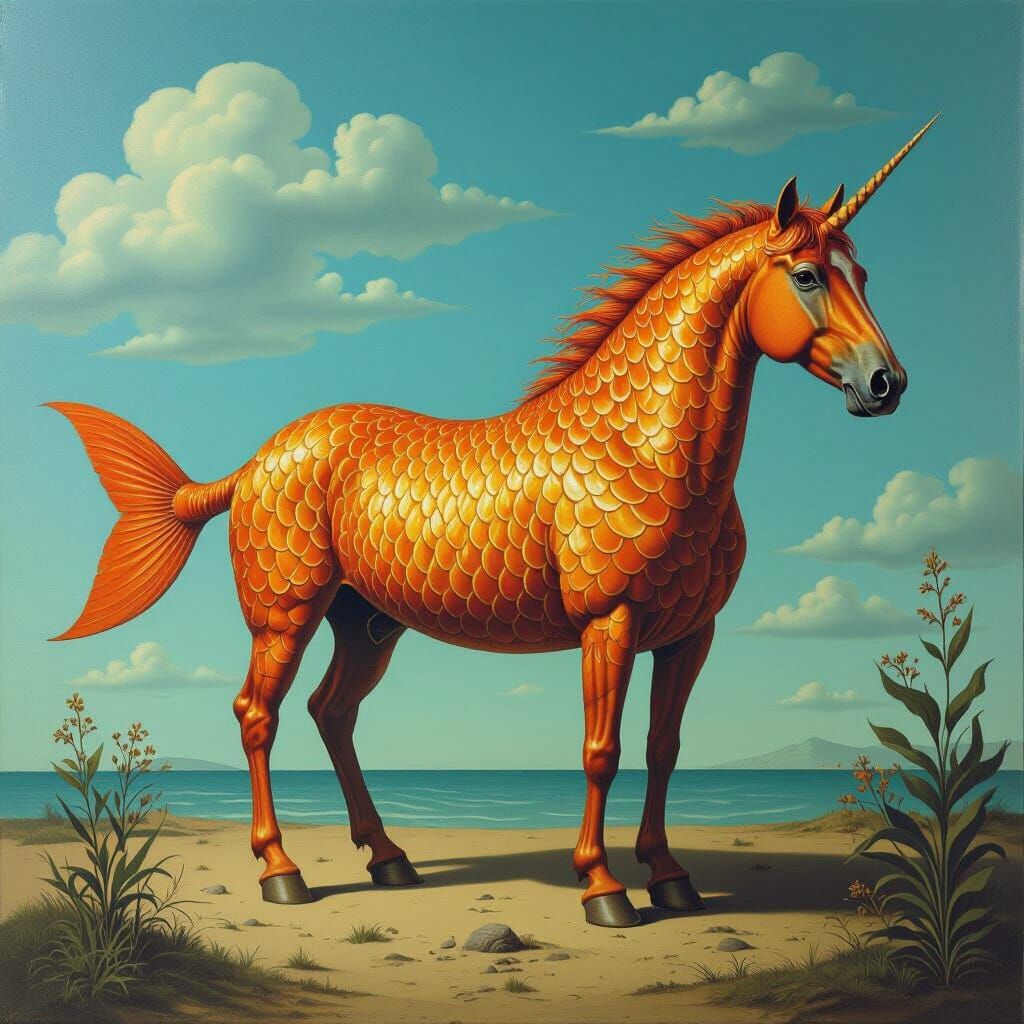 Surreal Fish-Horse in Dreamlike Aquatic Setting