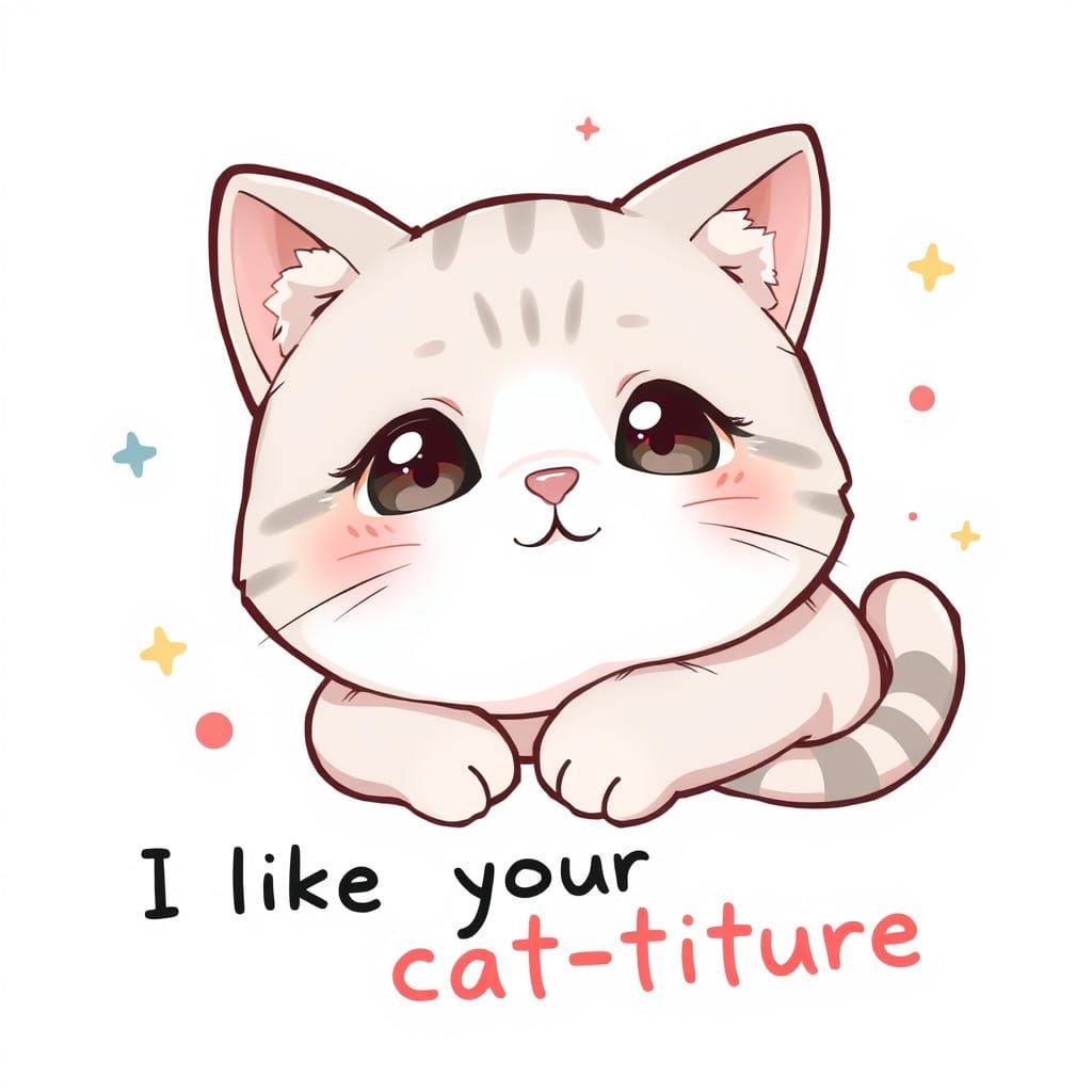 Chibi Cat in Kawaii Pose with Sweet Expression