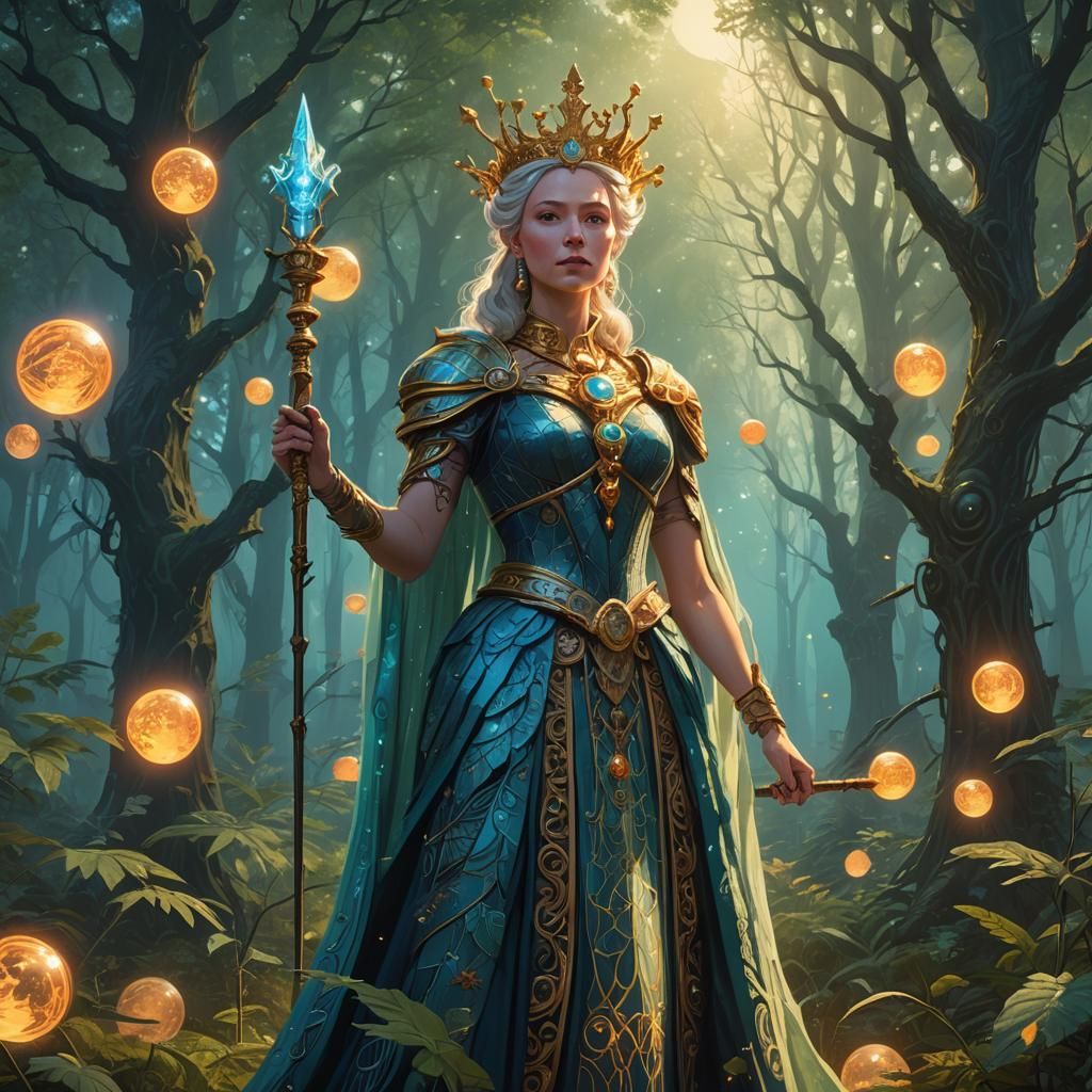 Mystical Queen in Enchanted Forest: Fantasy Art