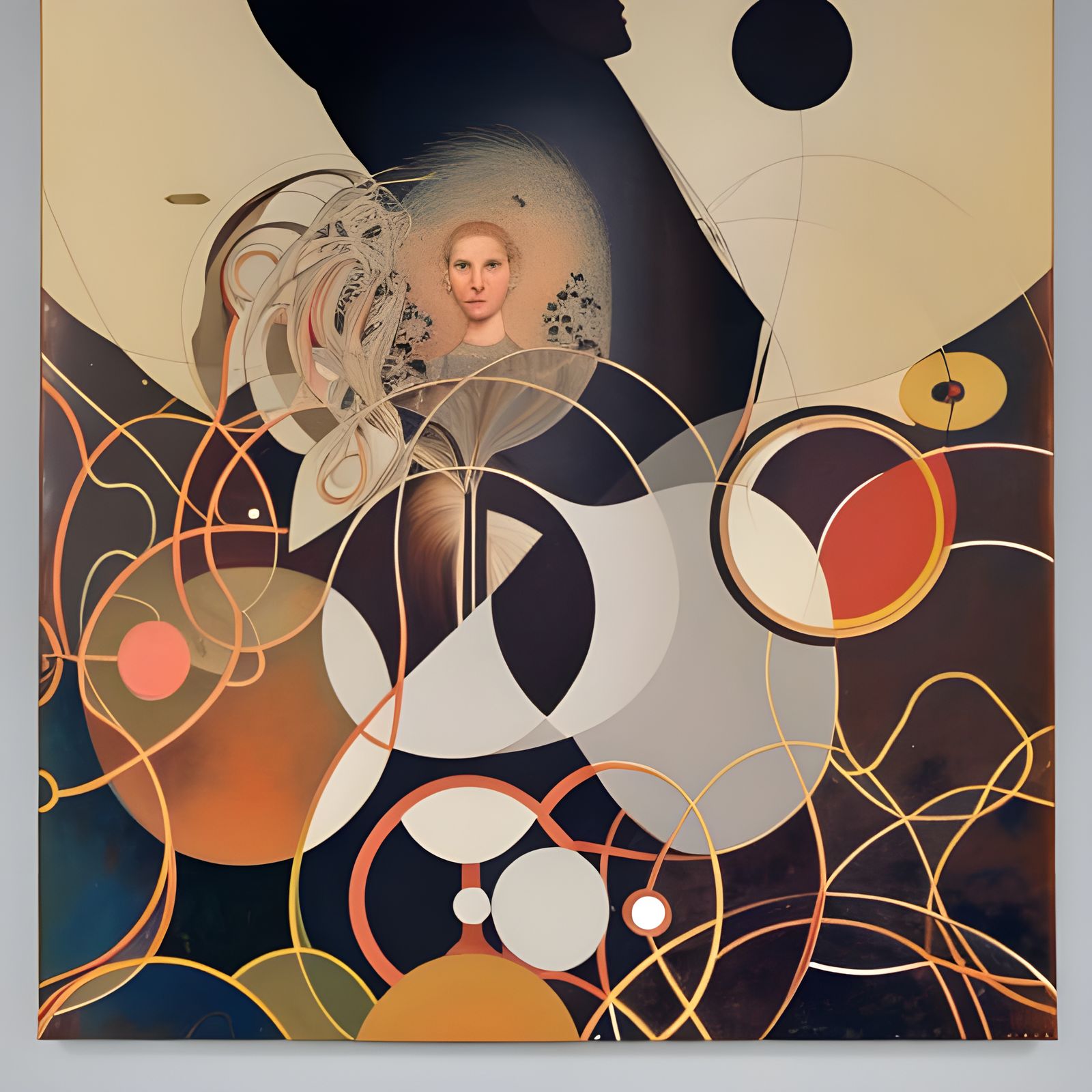 Radiant Woman Surrounded by Circles: Academic Painting