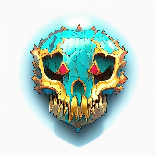 Sapphire Jaguar Skull with Golden Halo, Hyperrealistic Art
