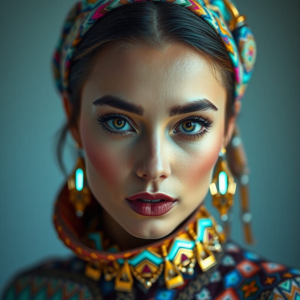 Hyperrealistic Portrait of Woman with Futuristic Jewelry