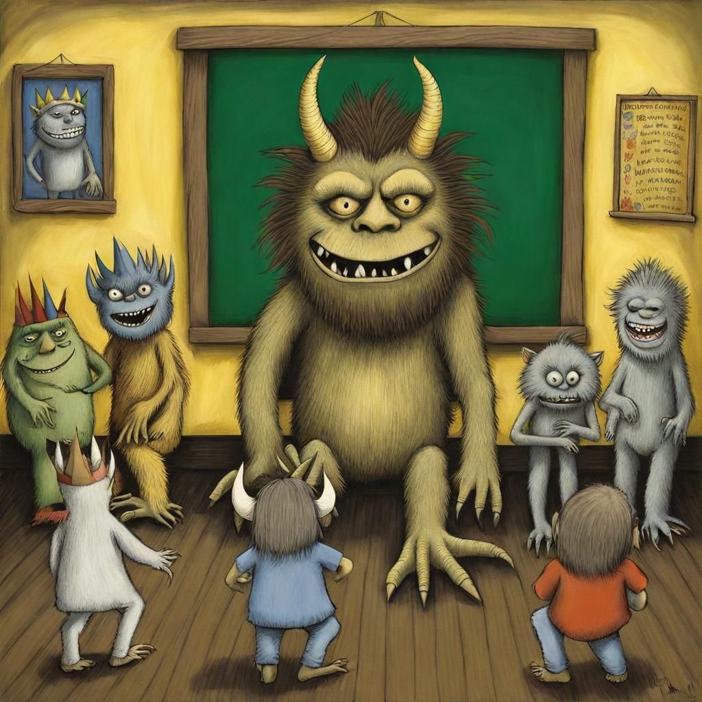 Monsters Cause Mayhem in Classroom, Illustrated Style