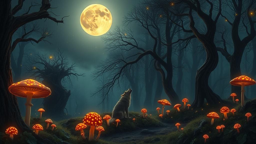 Lone Wolf in Steampunk Dreamscape Forest