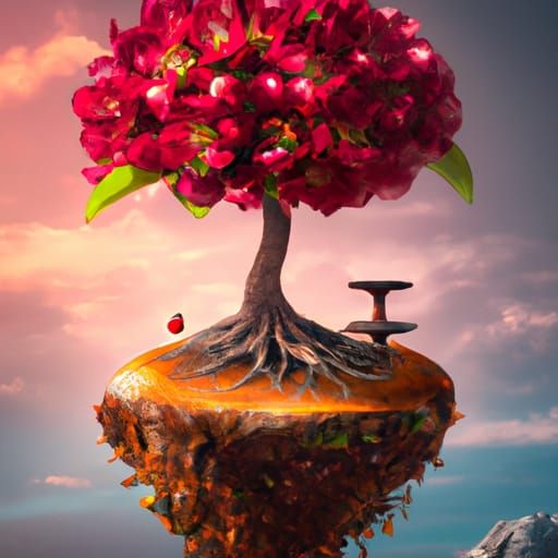 Tree Growing on Apple with Cherry Blossoms