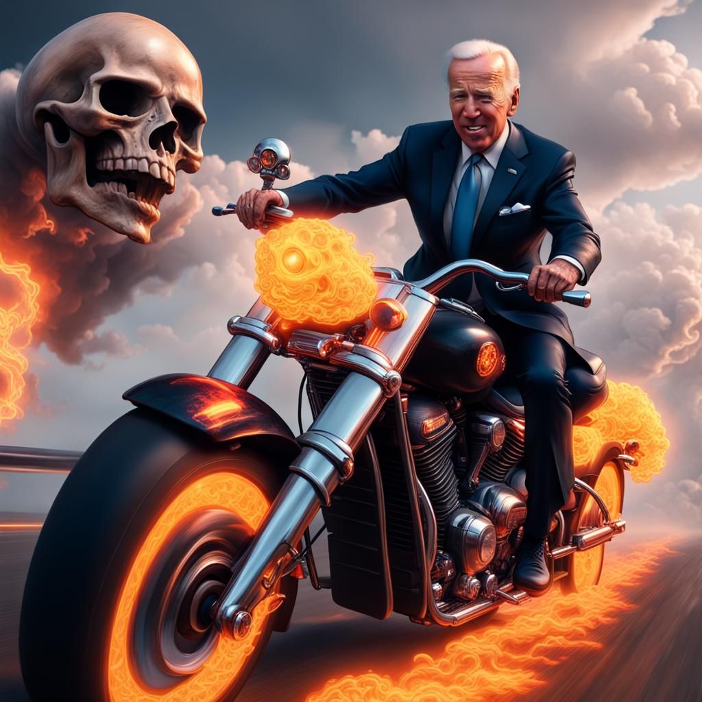 Skull Motorcycle Rider in Fiery Chariot