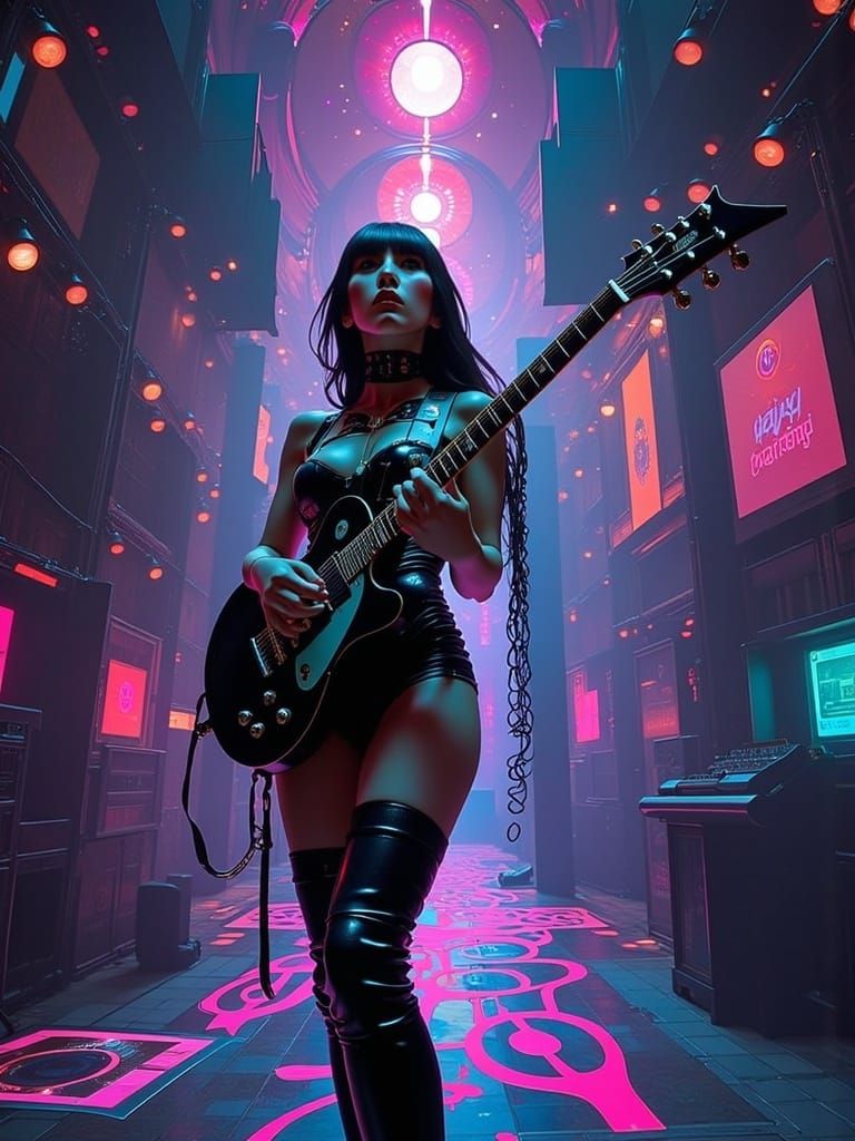 Evil-Lyn Performs Guitar in Neon-Lit Stage Spectacle