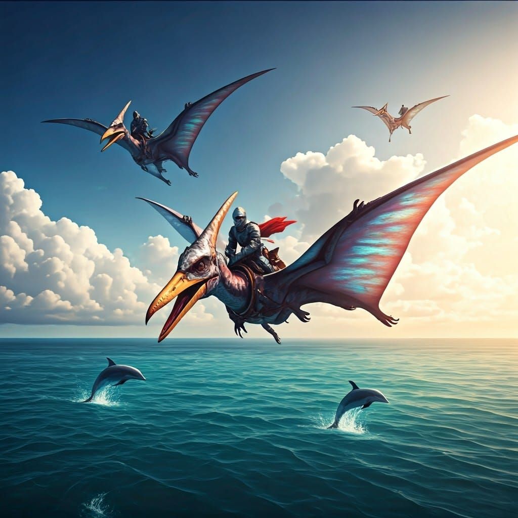 Knights on Pterodactyls Soaring Through Fantasy Skies