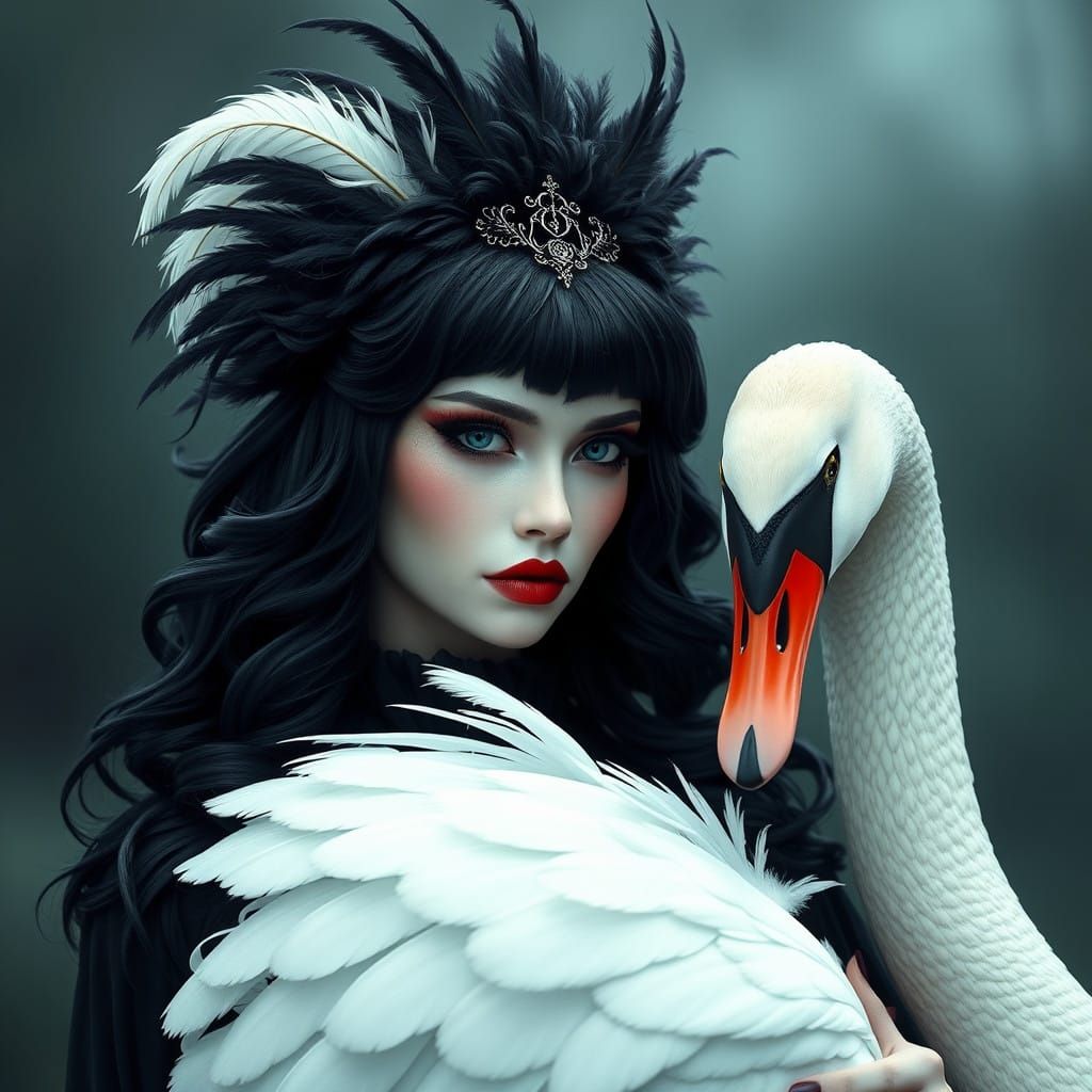 Regal Gothic Swan Maiden in Majestic Splendor