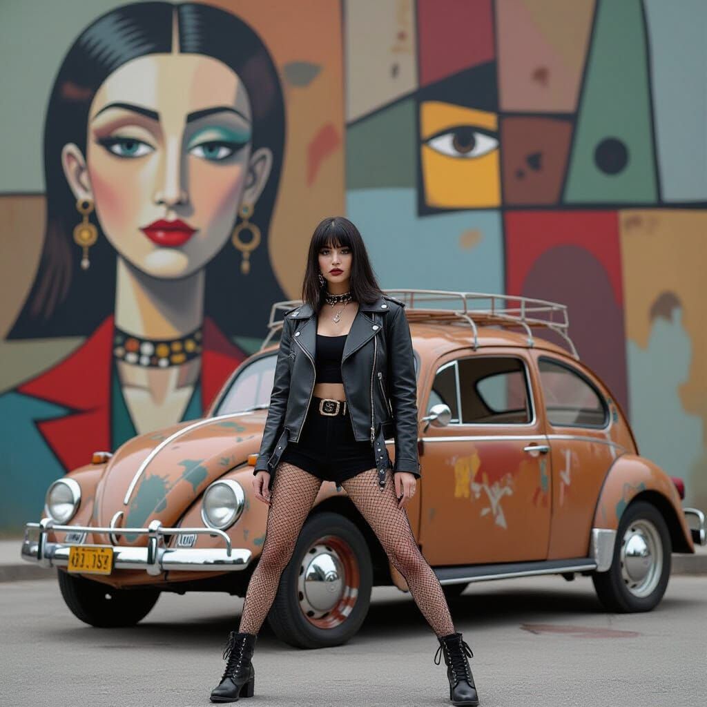 Goth Model in Picasso-Style Mural