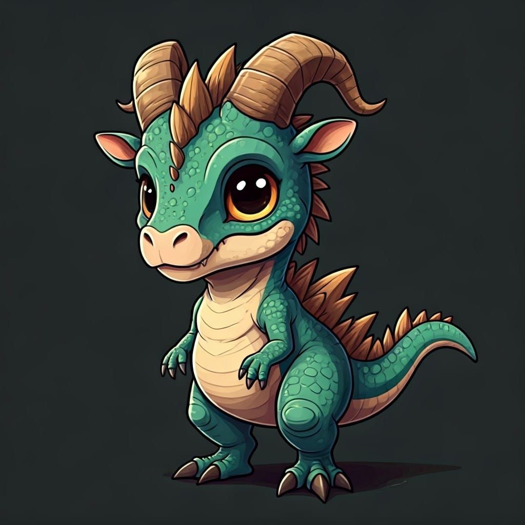 Chibi dinosaur with goat horns