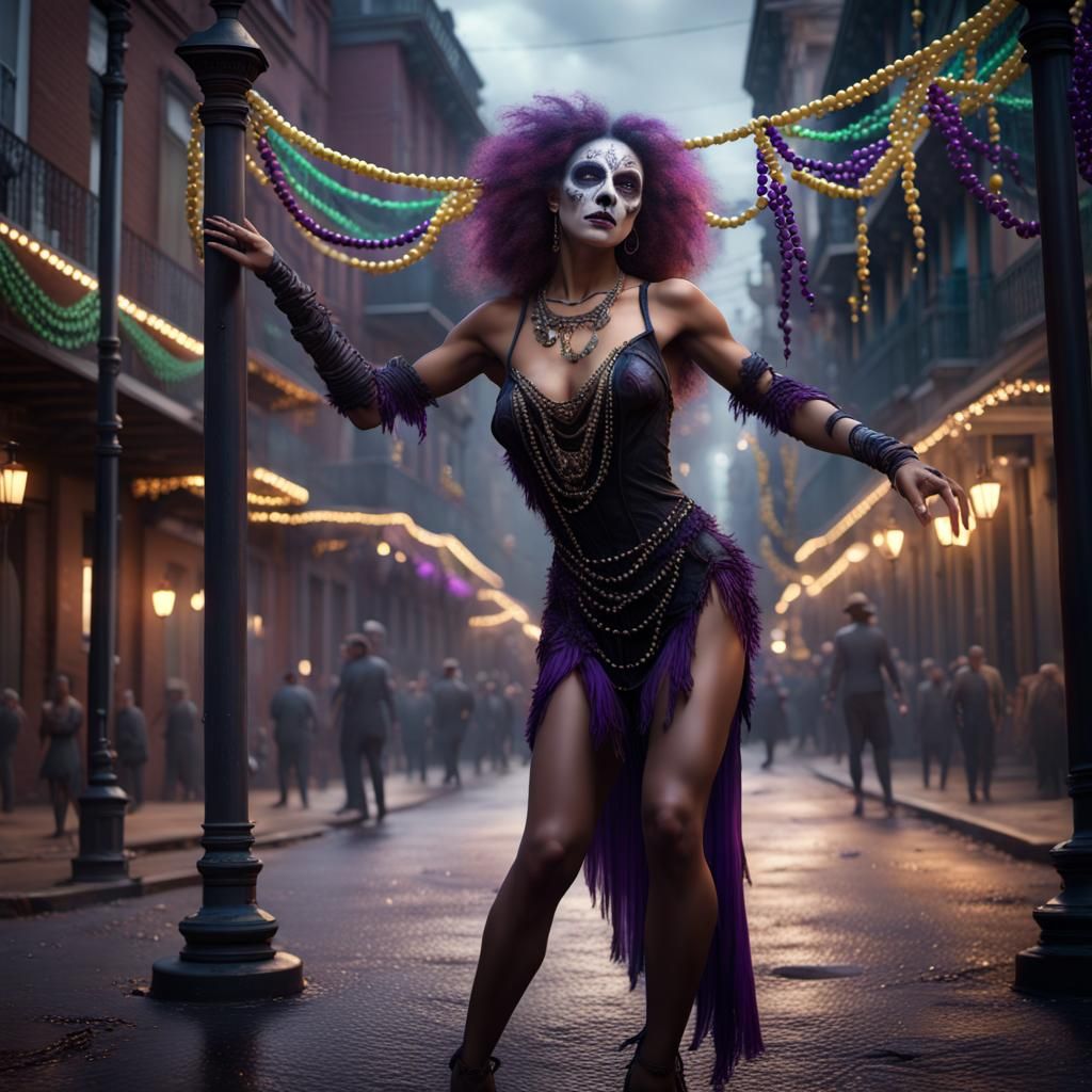 Mardi Gras Dancer in a Macabre Street