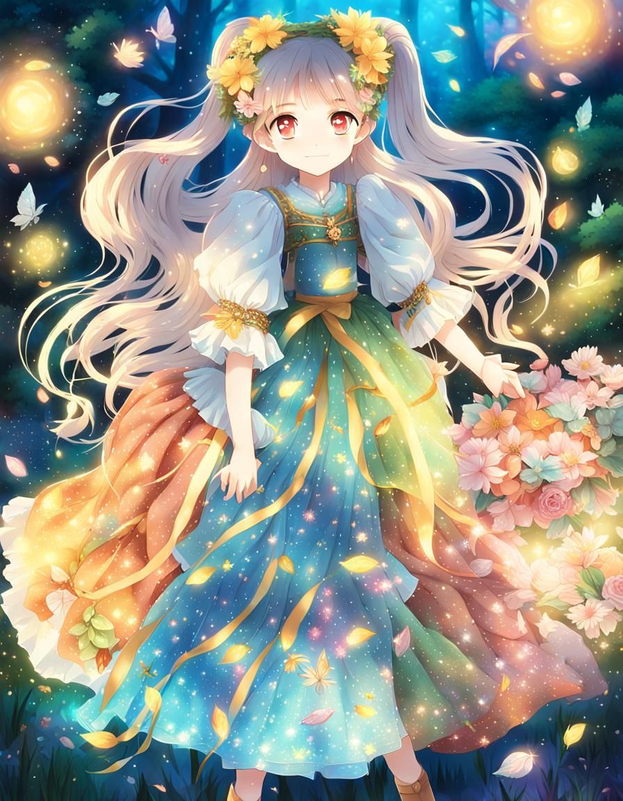 Anime Princesses in Flower Dresses with Magical Animals