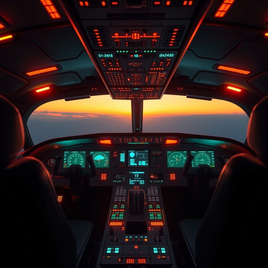 Futuristic Cockpit Illuminated by Ethereal Displays