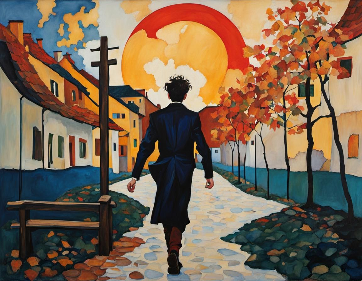 Egon Schiele-Inspired Portrait of Haunted Anxiety