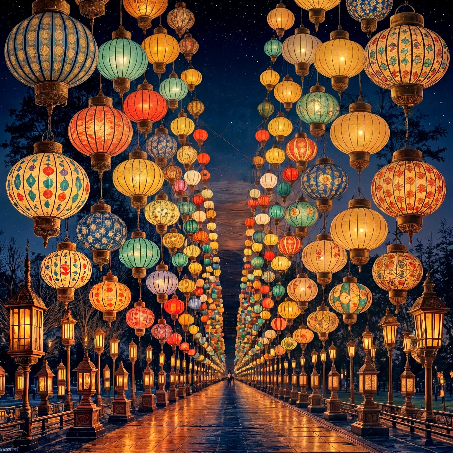 Twilight Lantern Parade in Art Nouveau Style
