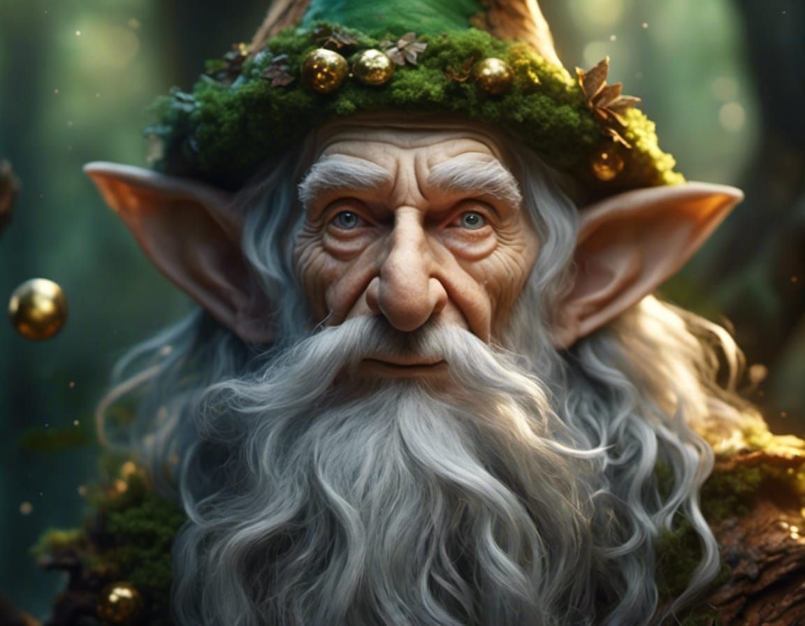Hyperrealistic Close-Up of a Wise Old Elf