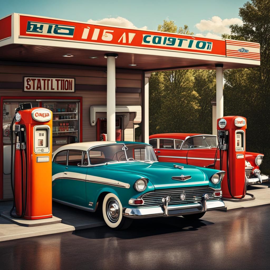 Retro Gas Station Scene