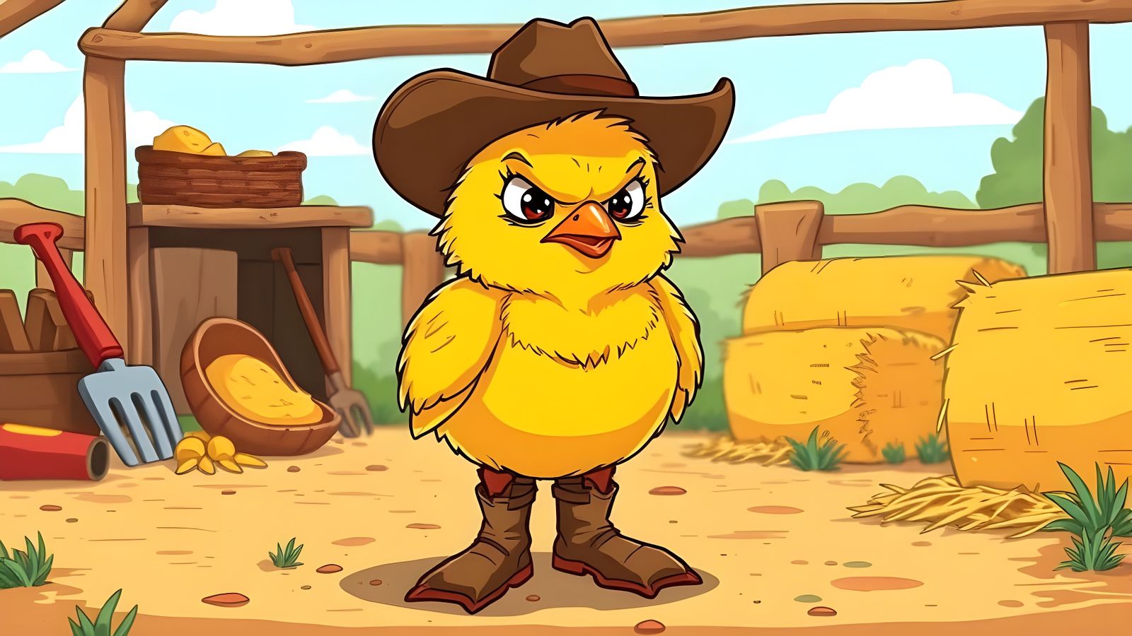 Grumpy Chick in Australian Barnyard Cartoon