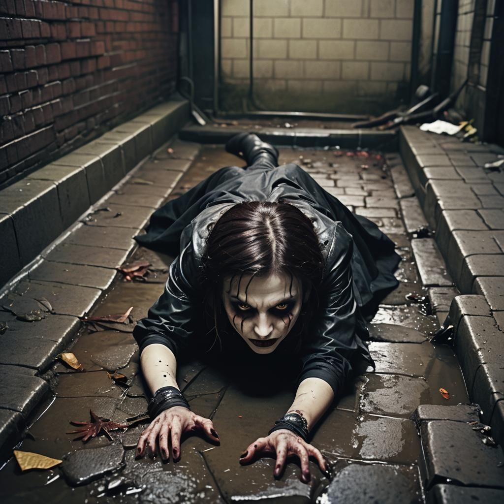 Vampiric Emo Woman Emerges from Sewers