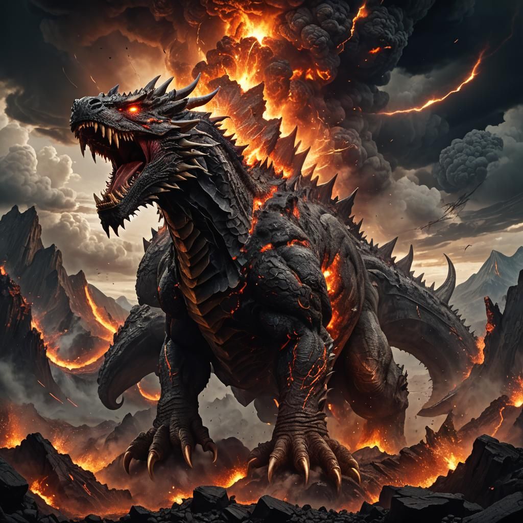 Volcanic Dragon Emergence: Epic Digital Matte Painting