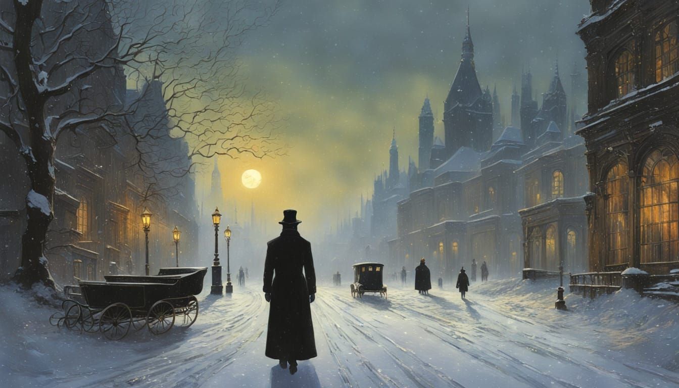 Surreal Winter Scene in London with Lone Figure