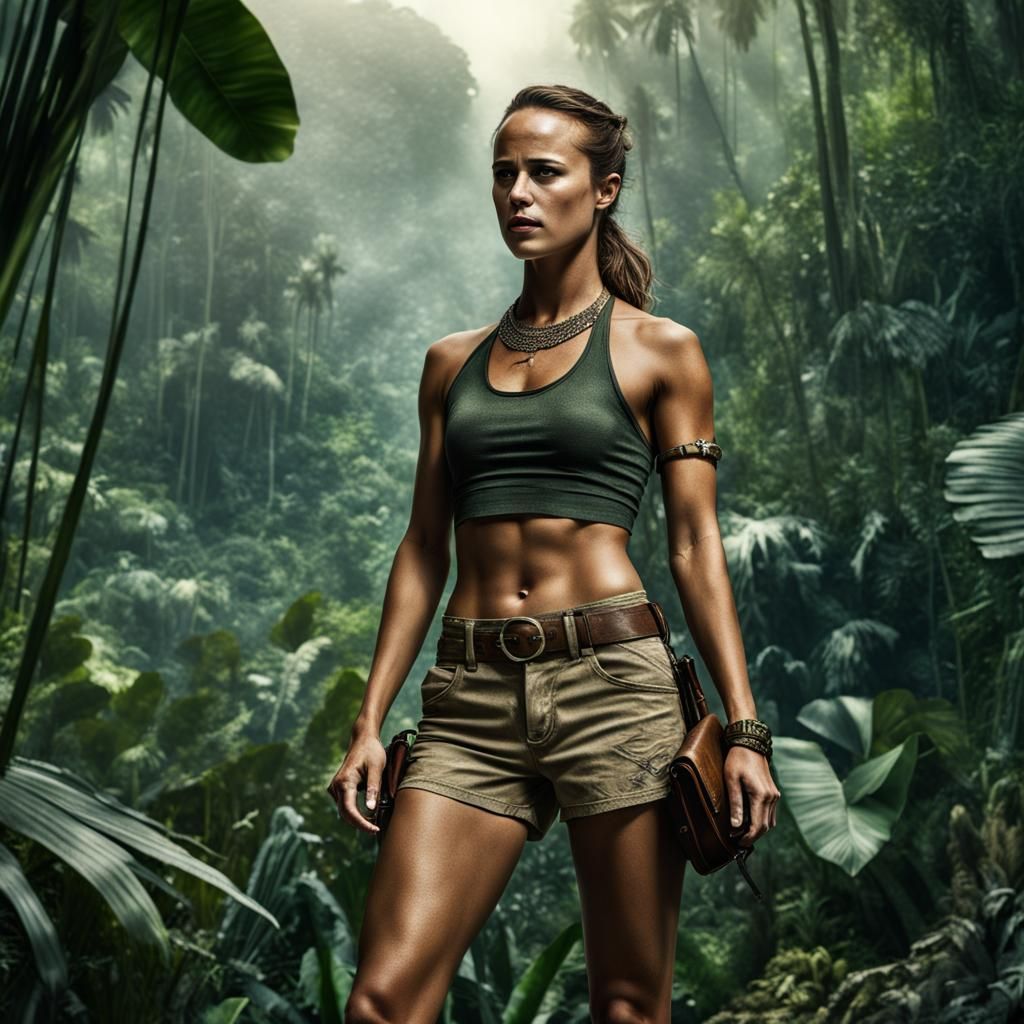 Alicia Vikander as Tomb Raider in Jungle Scene