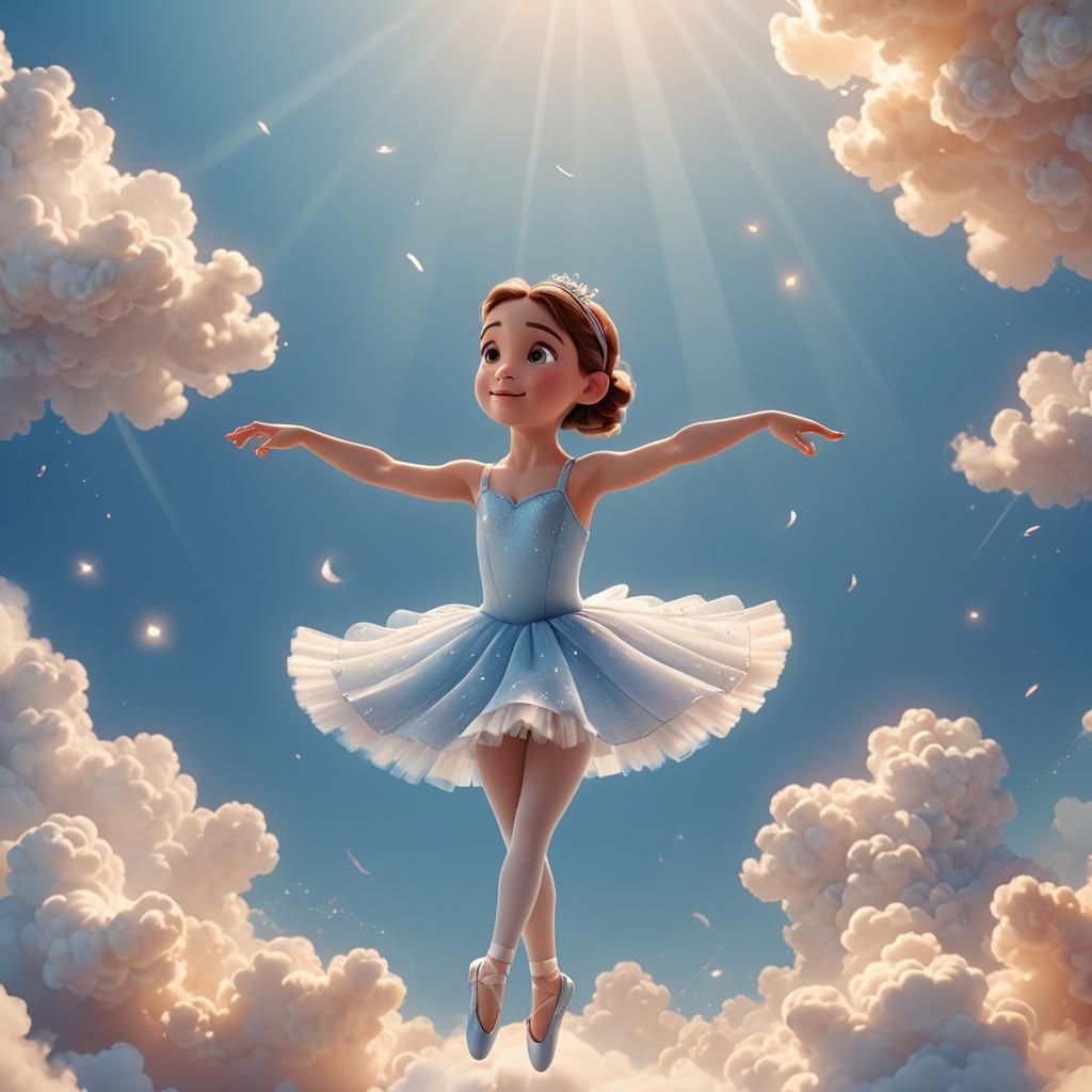Ballerina Dancing on a Cloud in Pixar Style