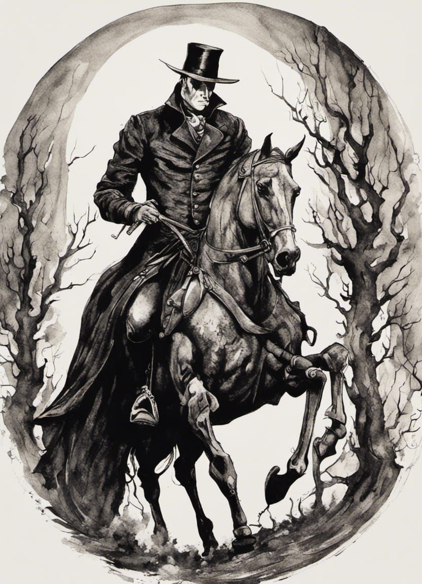 Detailed Ink Portrait of Headless Horseman