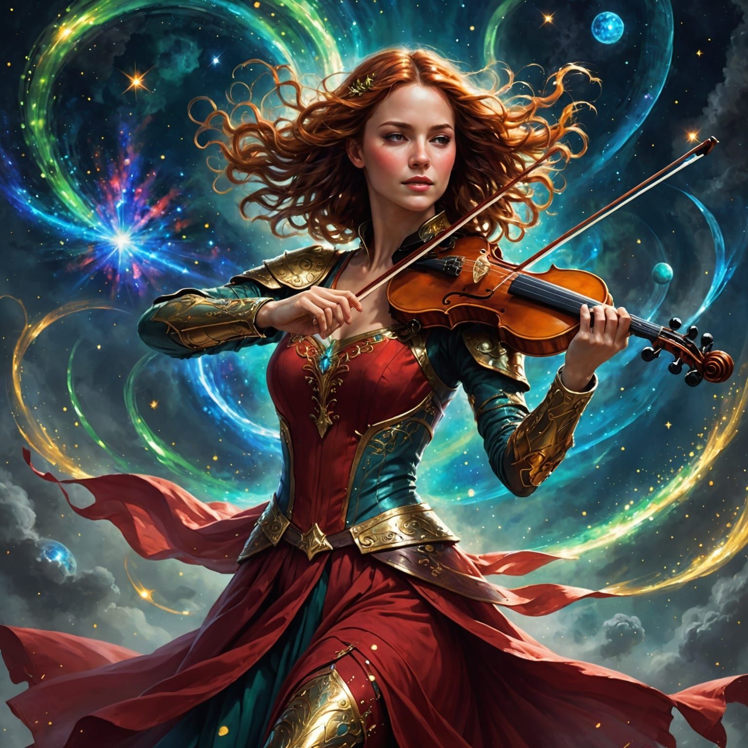 Fantasy Violinist in Cosmic Vortex Digital Art