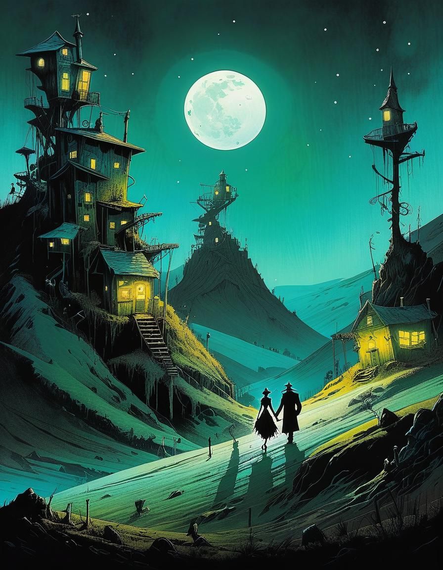 Romantic Landscape in Grungy Magazine Art Style