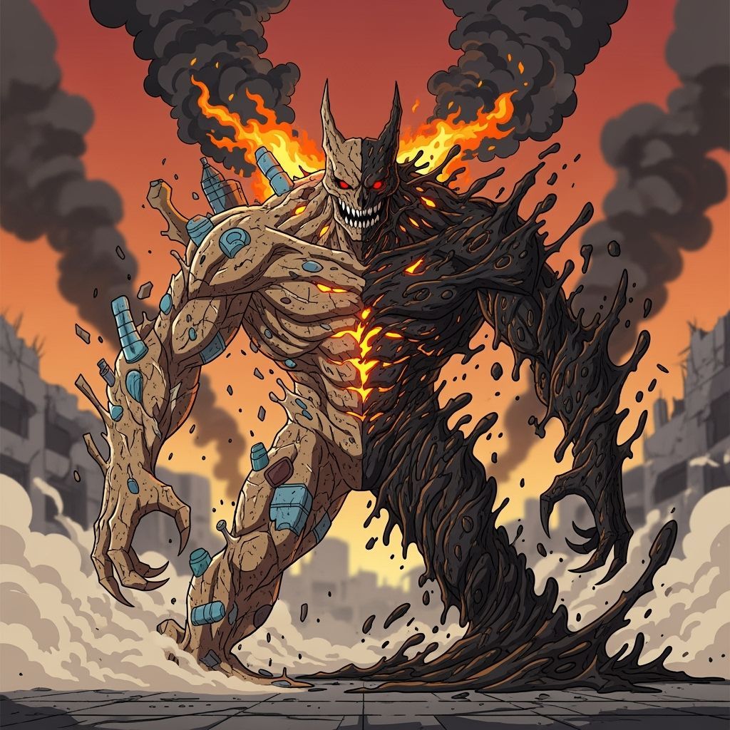 Manga-Inspired Pollutant Monster in Cel-Shaded Style