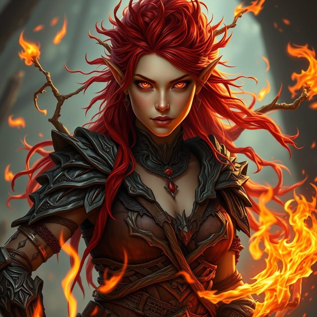 Sensual Woodland Warrior in Vibrant Fantasy Armor